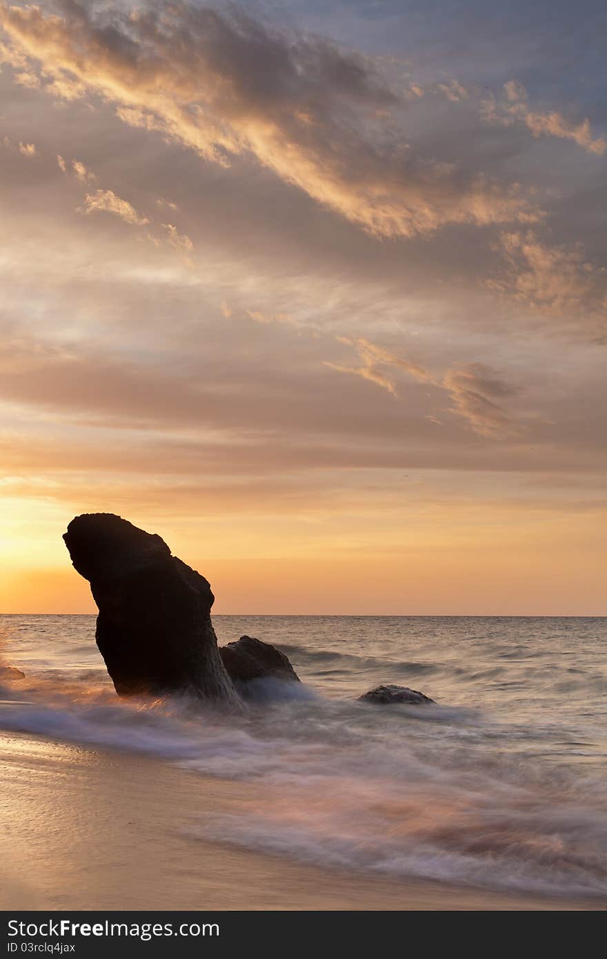 Sunset on the sea of Azov beach