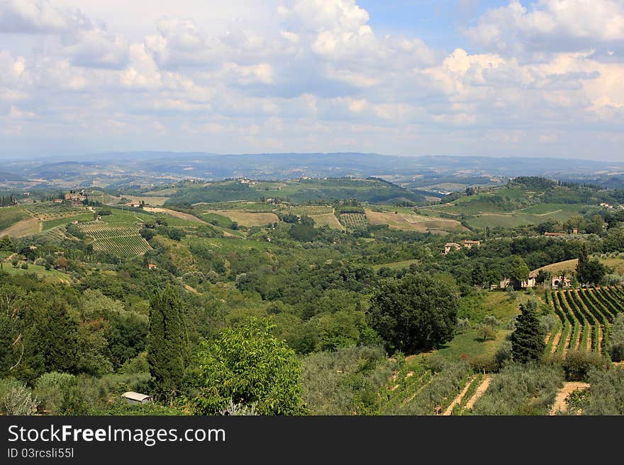 View of Italy at summer from the hill