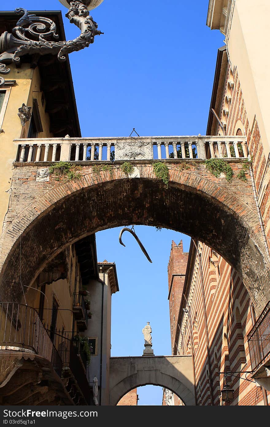 The arch of the Rib (arco della costa), Verona, Italy. The arch of the Rib (arco della costa), Verona, Italy