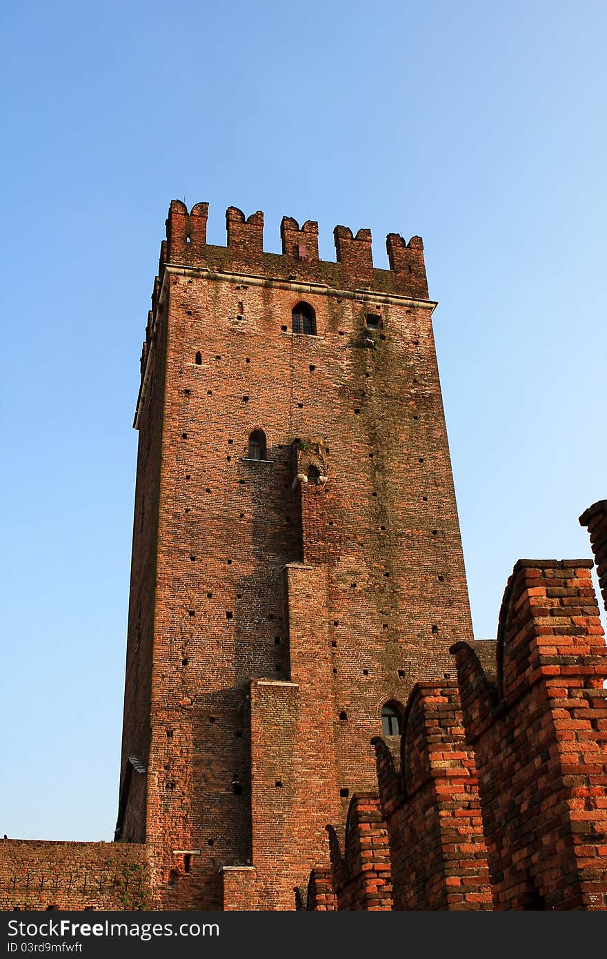 Detail of the Castelvecchio castle and bridge, Verona, Italy. Detail of the Castelvecchio castle and bridge, Verona, Italy