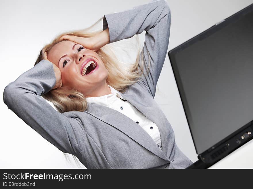 Business woman working on laptop