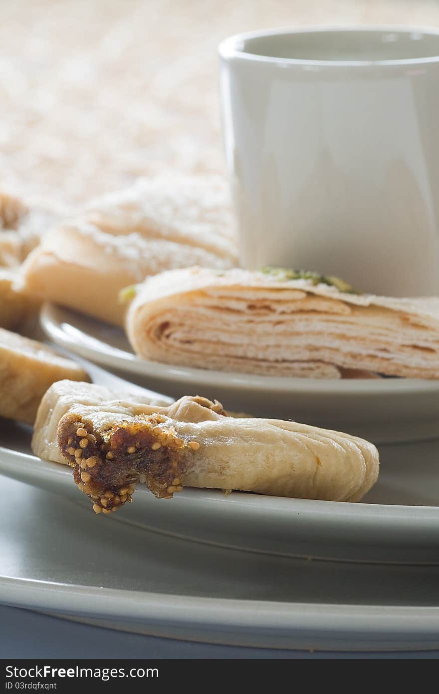 Fig Desert in plates and a white cup