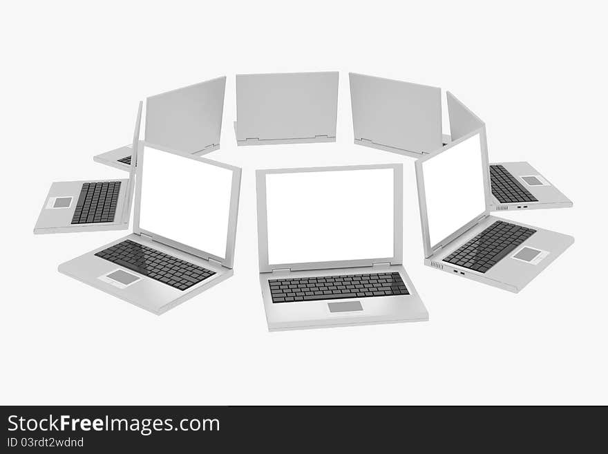 Laptops In Circle Isolated On White