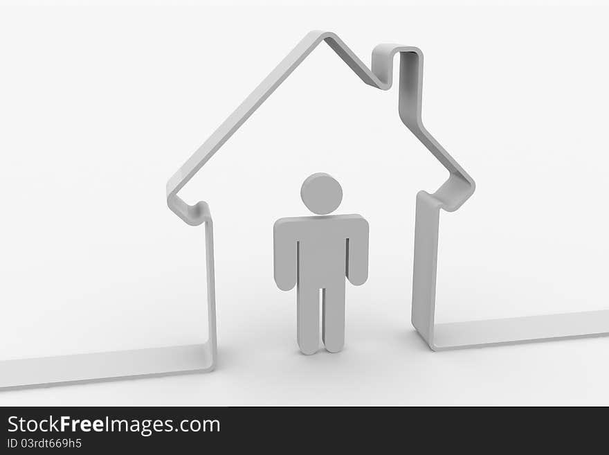 House shape with man inside