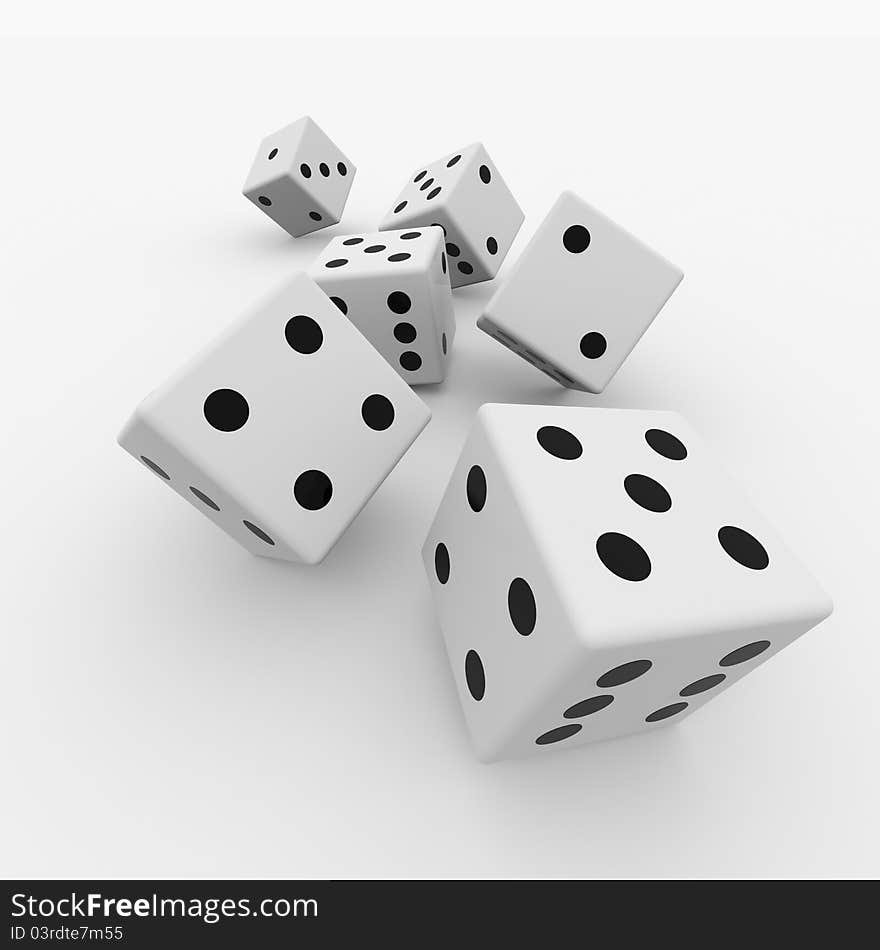 White dices. Computer generated image.