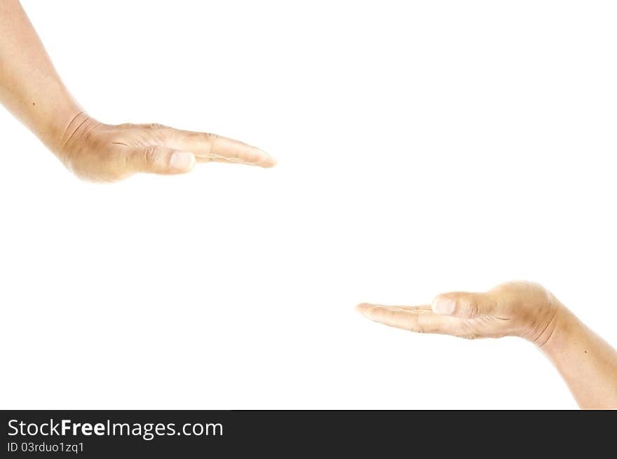 Man two hand as white isolate background