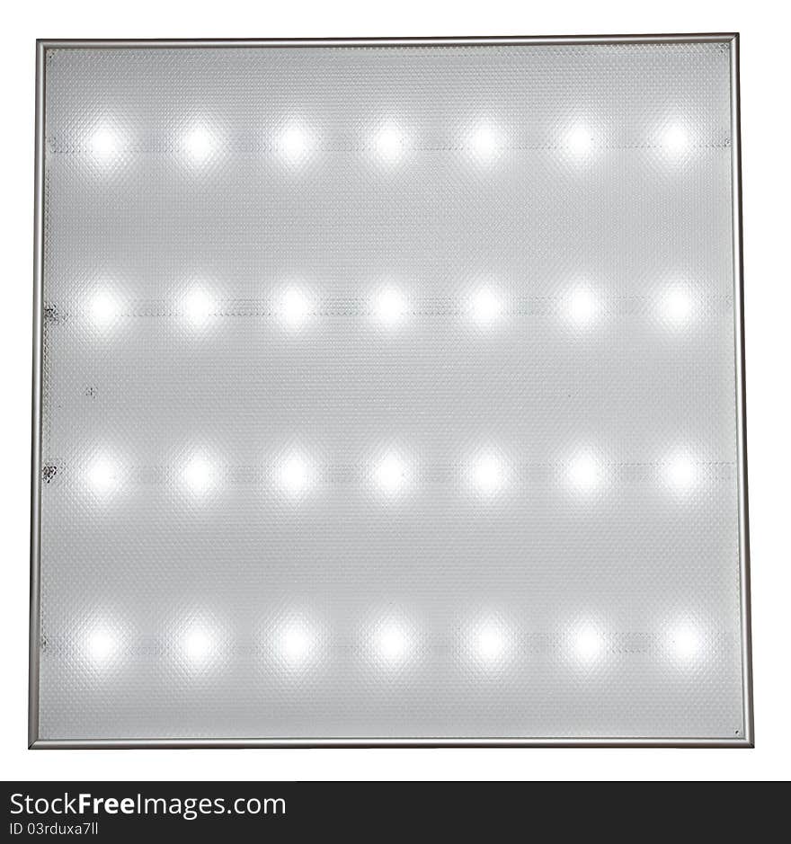 The square white lamp is shone. Isolated on a white background