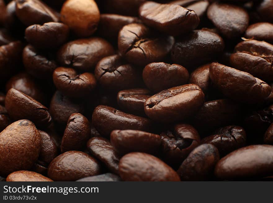 The background of coffee beans close up