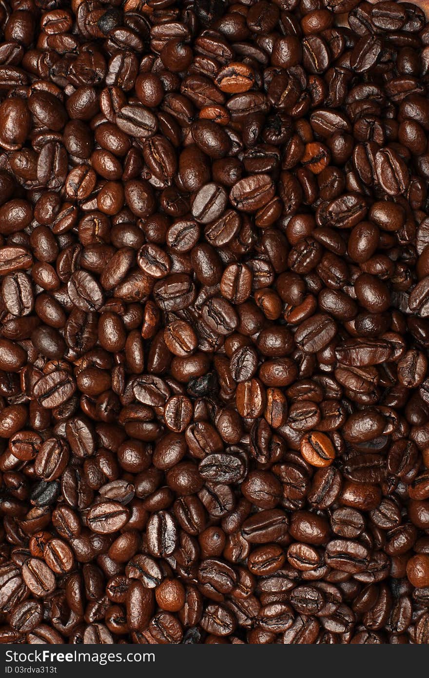 The background of coffee beans close up