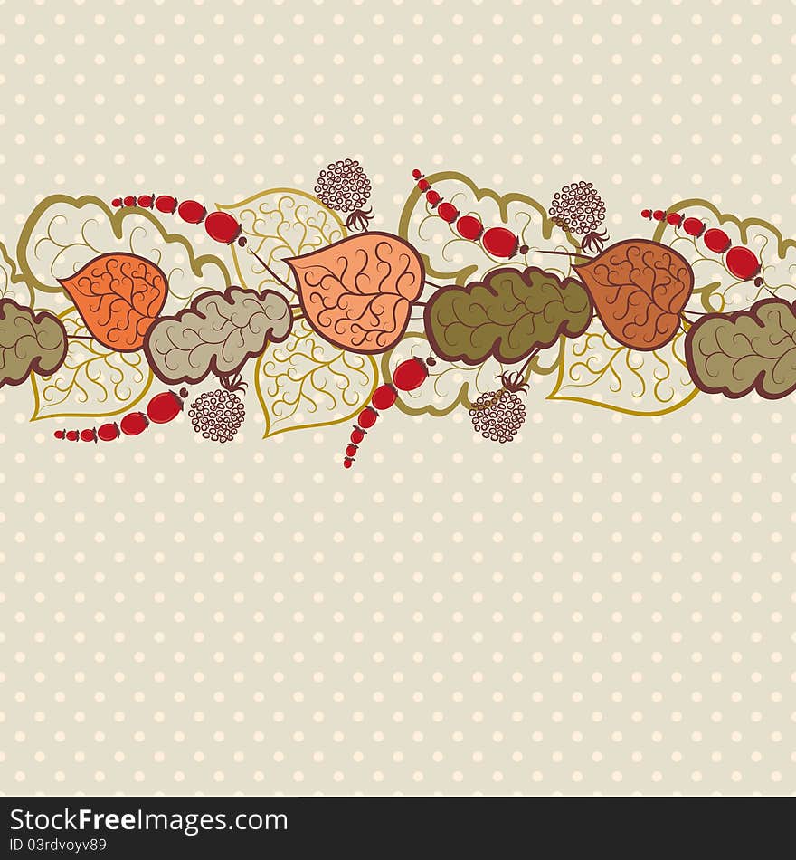 Autumn background with leaves and berries. Seamless pattern. Autumn background with leaves and berries. Seamless pattern.