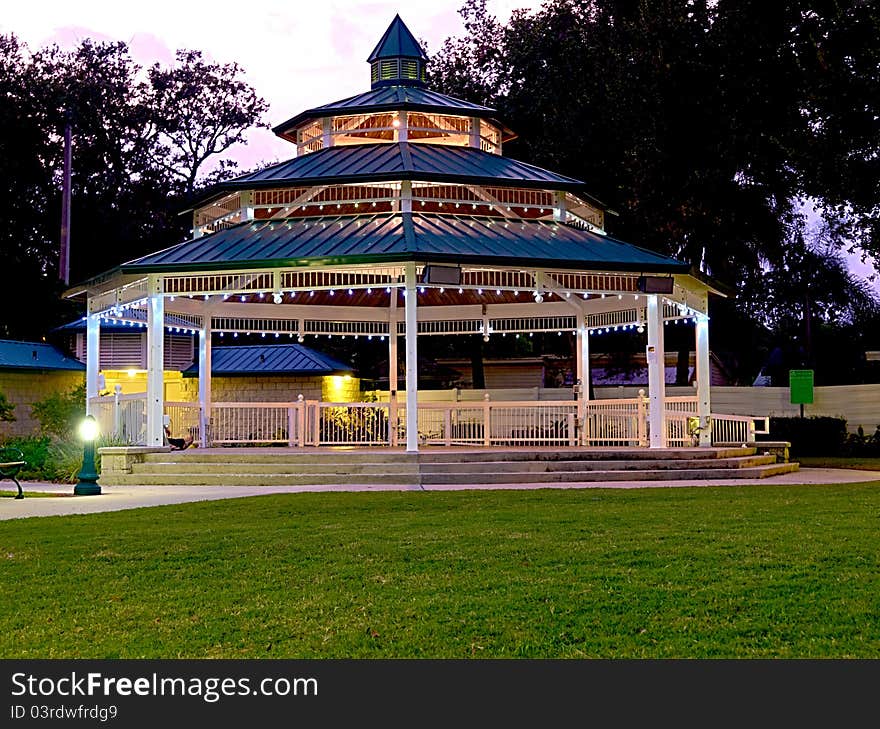 Horizontal HDR image of a gazebo in a park. Horizontal HDR image of a gazebo in a park