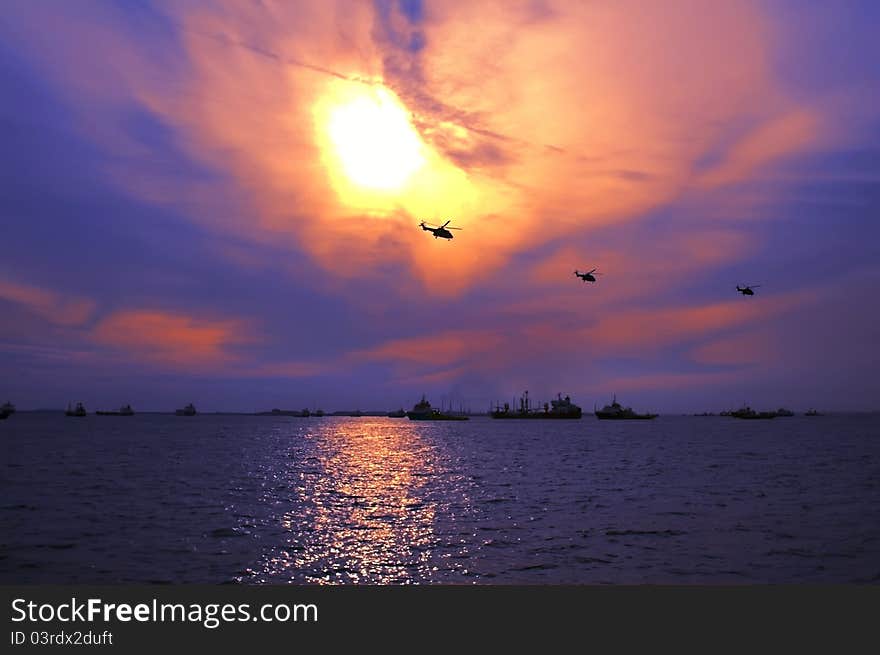 Sunset of the sea in Singapore