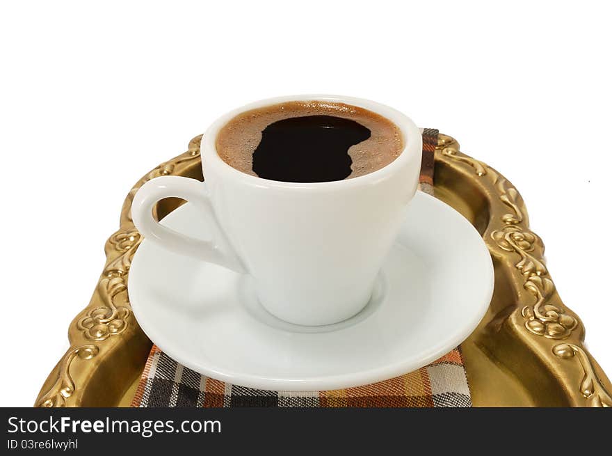 Cup of coffee on a tray