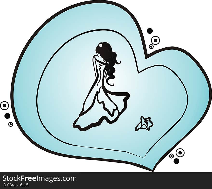 Picture frame bride with heart. Vector illustration.