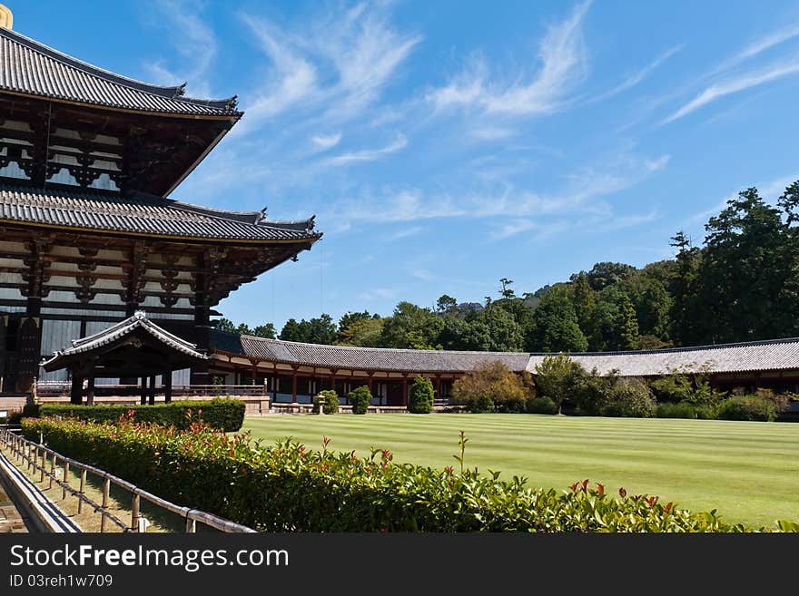 Todai-ji temple against blue sky