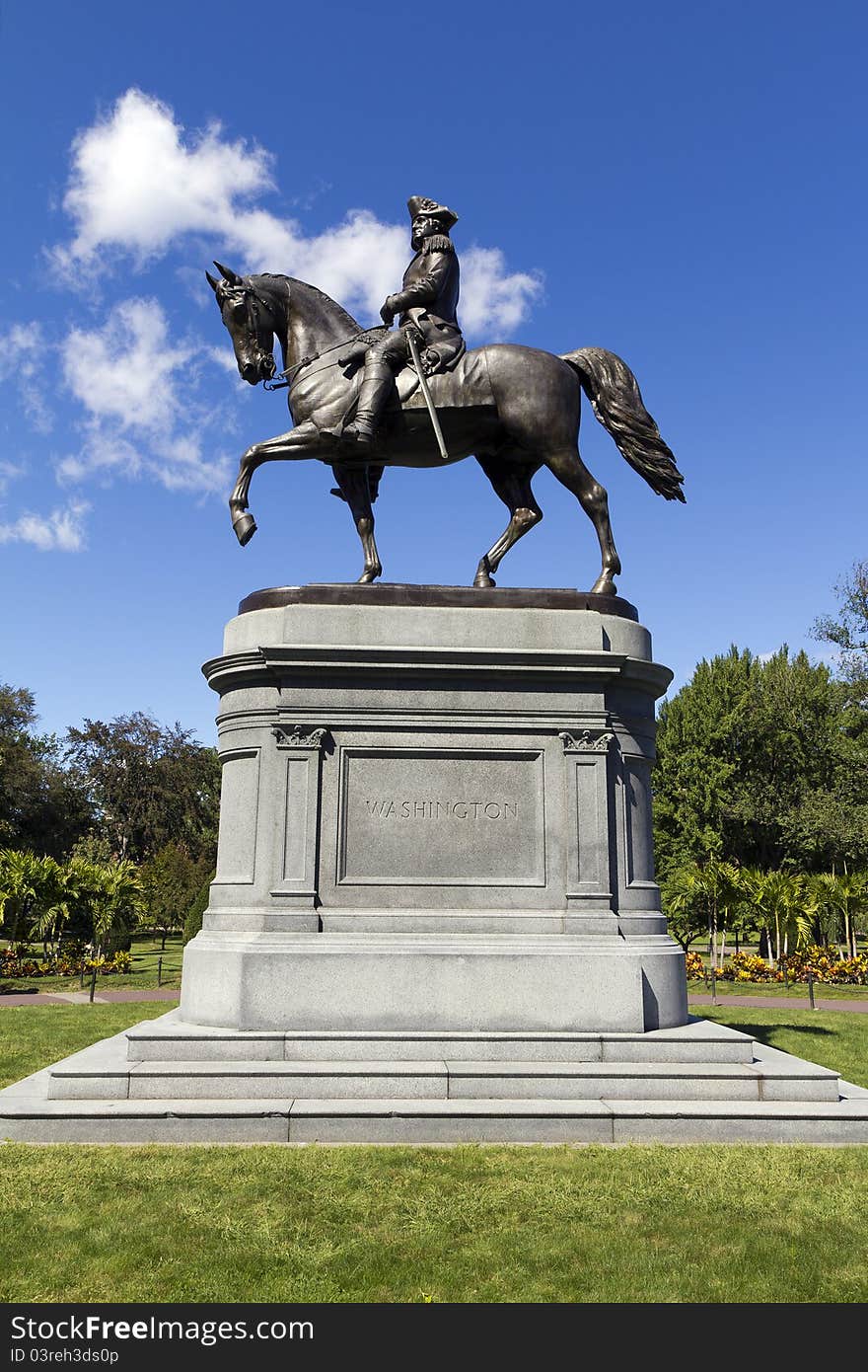 Washington monument at the Boston Public Garden in Massachusetts, USA.