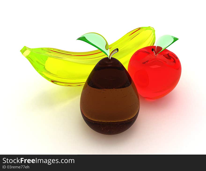 Apple, pear and banana on a white background. Apple, pear and banana on a white background