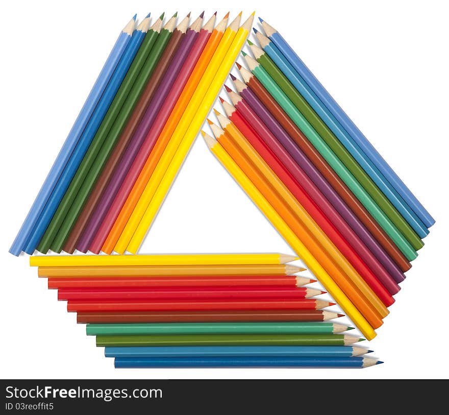 Triangular frame made of colored pencils