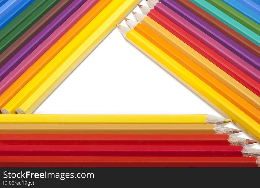 Triangular frame made of colored pencils