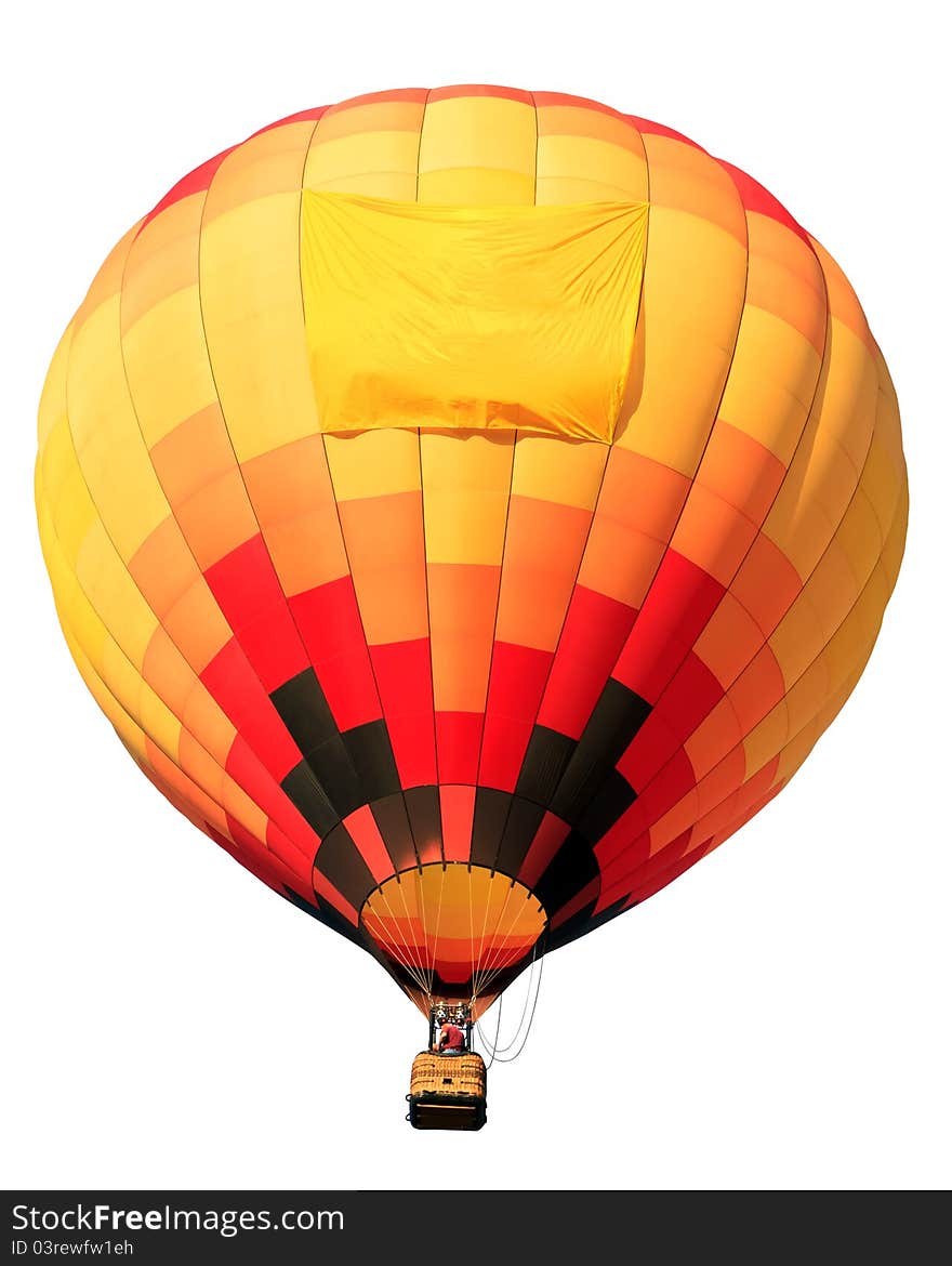 Hot air balloon with blank banner isolated on white background