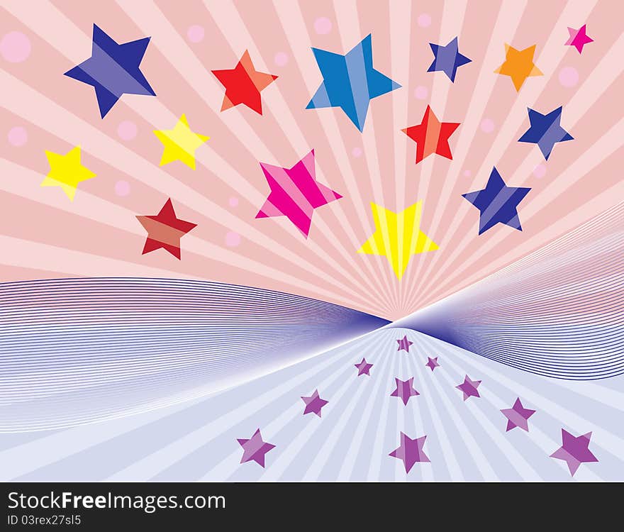 Abstract illustration with ways, rays and spreading stars. Abstract illustration with ways, rays and spreading stars