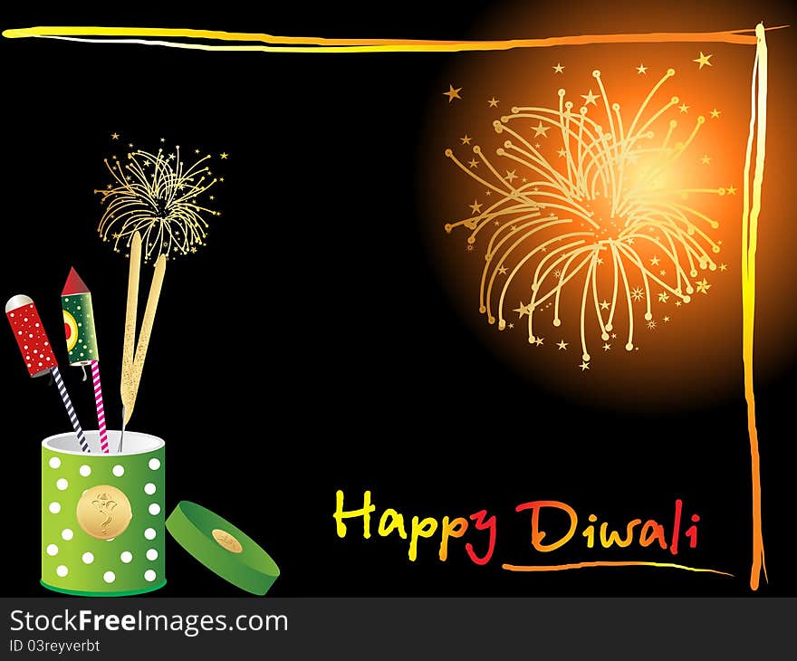 Abstract black fireworks background with box of crackers for deepawali celebration