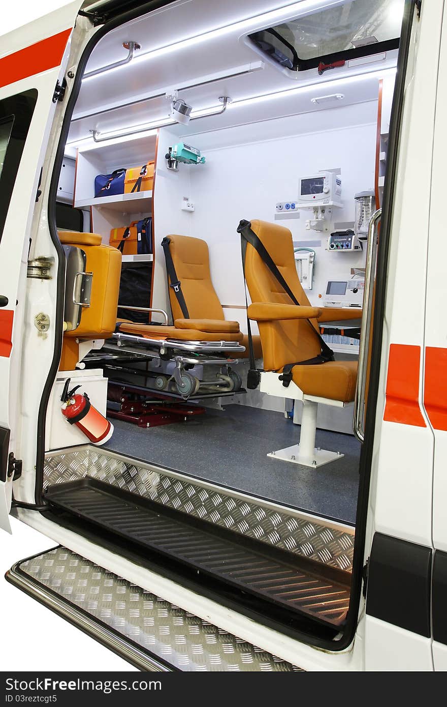 Interior of an empty ambulance car