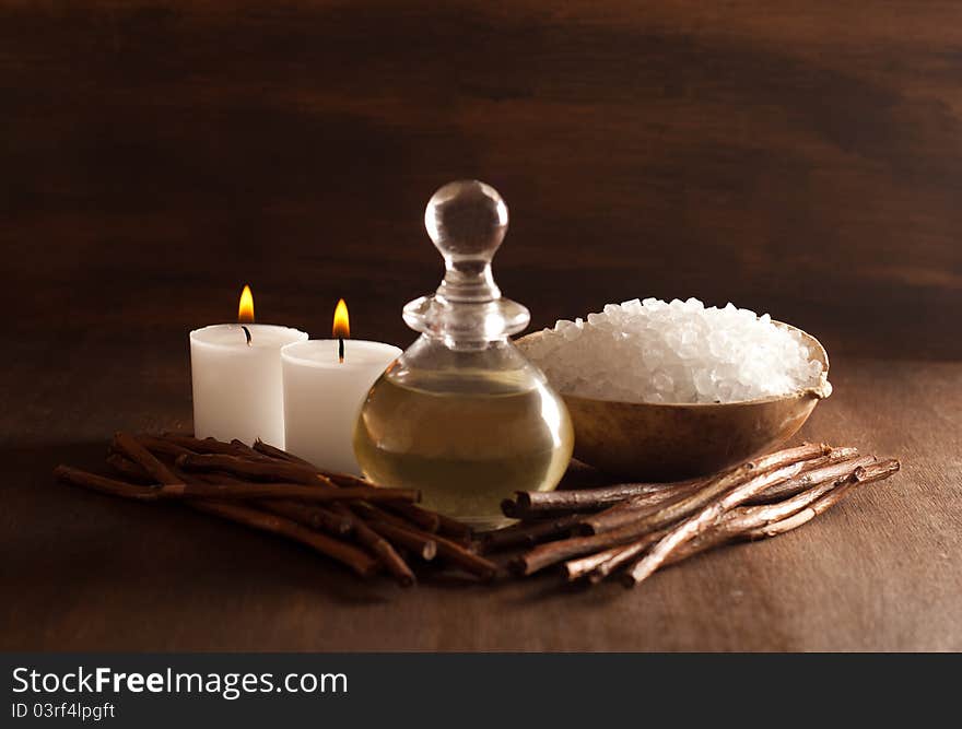 Spa elements on wood background. Spa elements on wood background