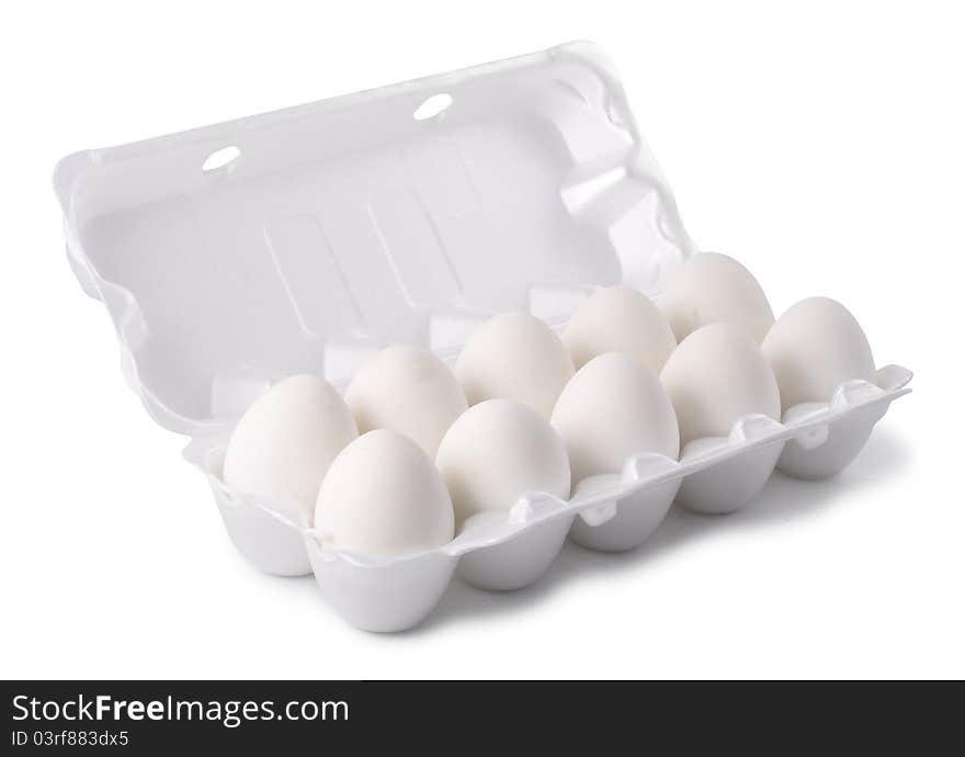 Eggs in the package on a white background