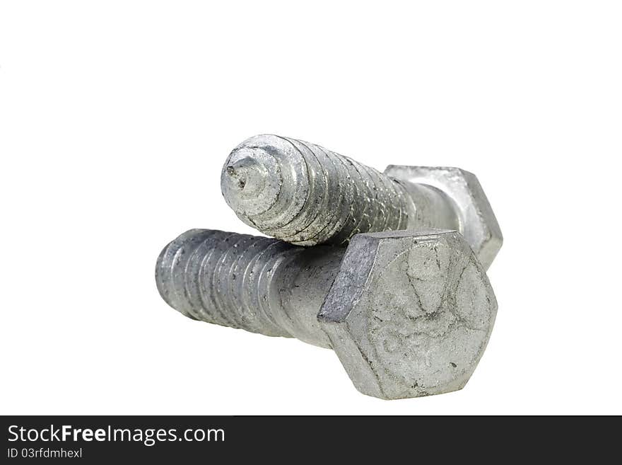 Close-up of metal screws isolated on a white background.