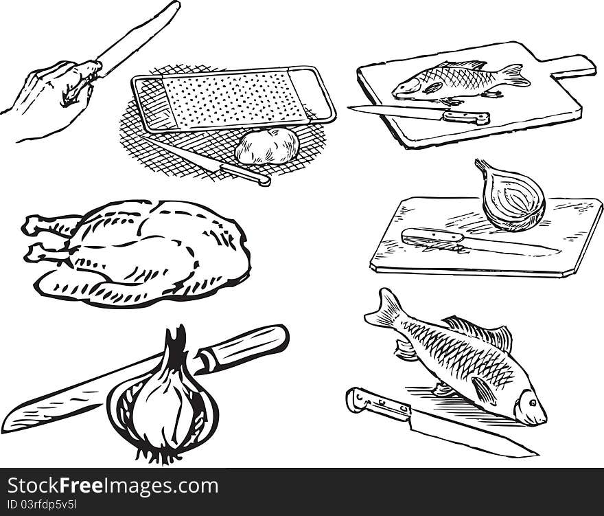 Food and cooking tools. Vector illustration of a format EPS. Food and cooking tools. Vector illustration of a format EPS.