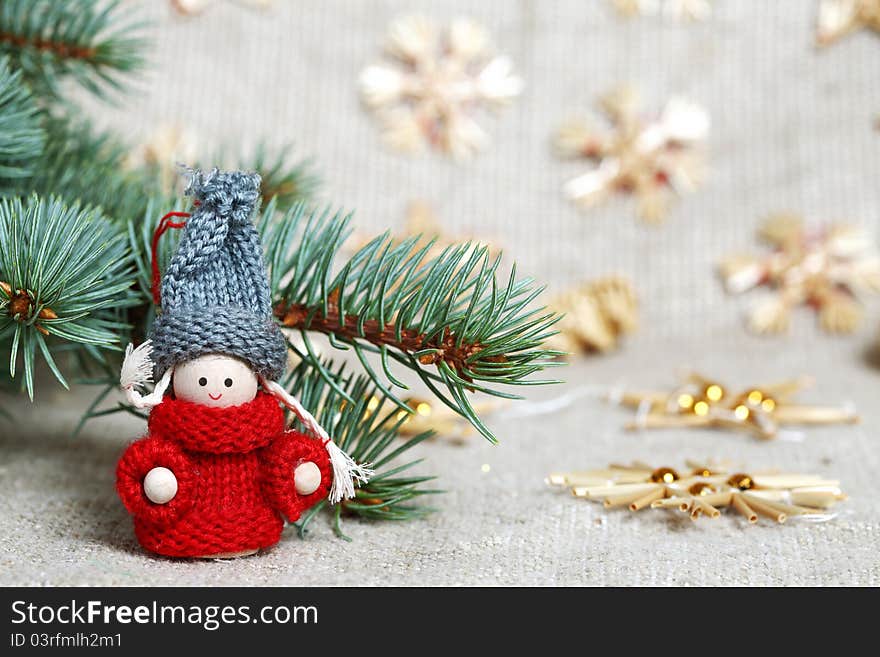 Christmas decorations on burlap