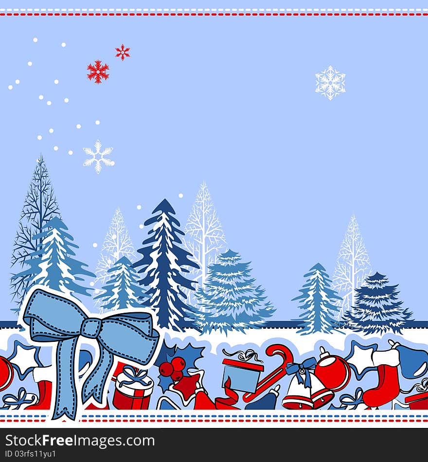 Christmas greeting card with stylized Christmas decorations