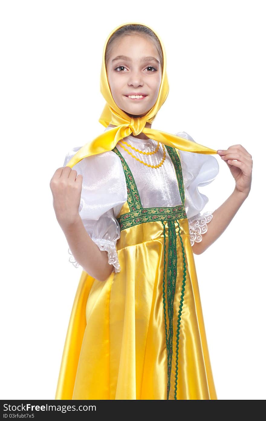 Girl wearing russian dancing costume