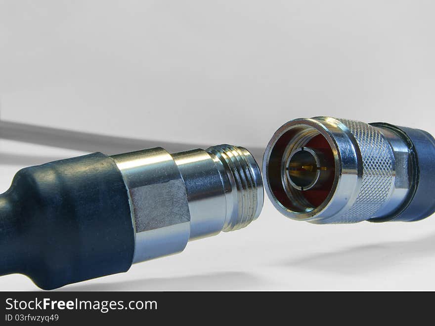 Two connector coaxial cable on the white background