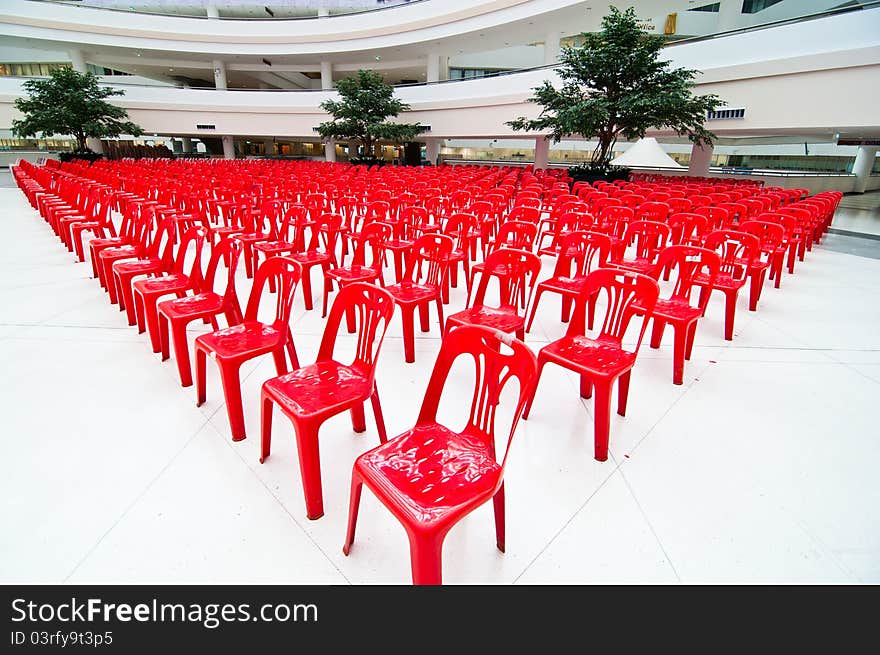 Arrangement of red chairs for meeting. Arrangement of red chairs for meeting