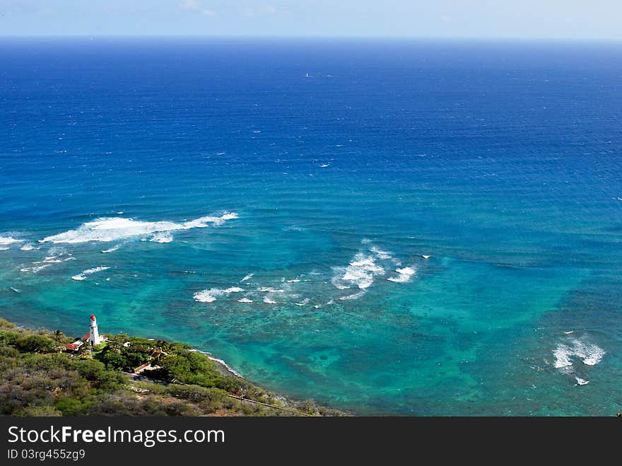 Diamondhead Lighthouse looking out onto vast blue ocean, Oahu Hawaii. Diamondhead Lighthouse looking out onto vast blue ocean, Oahu Hawaii.