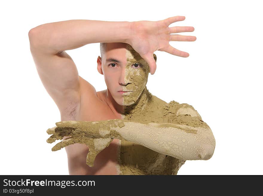 Young Man Half Smeared With Clay