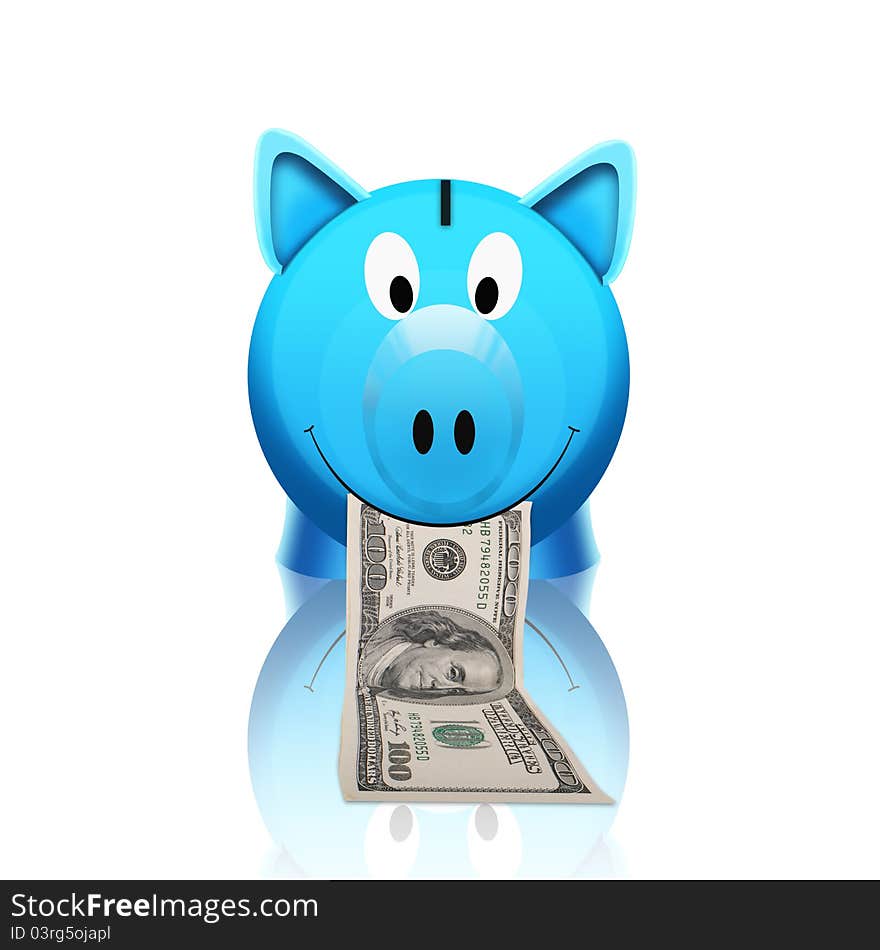 Piggy bank with dollar note. Piggy bank with dollar note