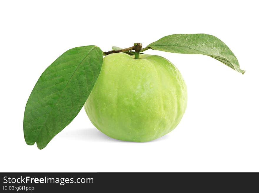 Guavas with leaves on white background