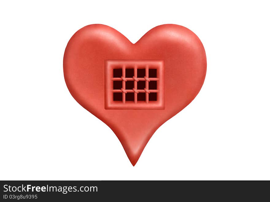 A heart as prison cell made of red plasticine. A heart as prison cell made of red plasticine