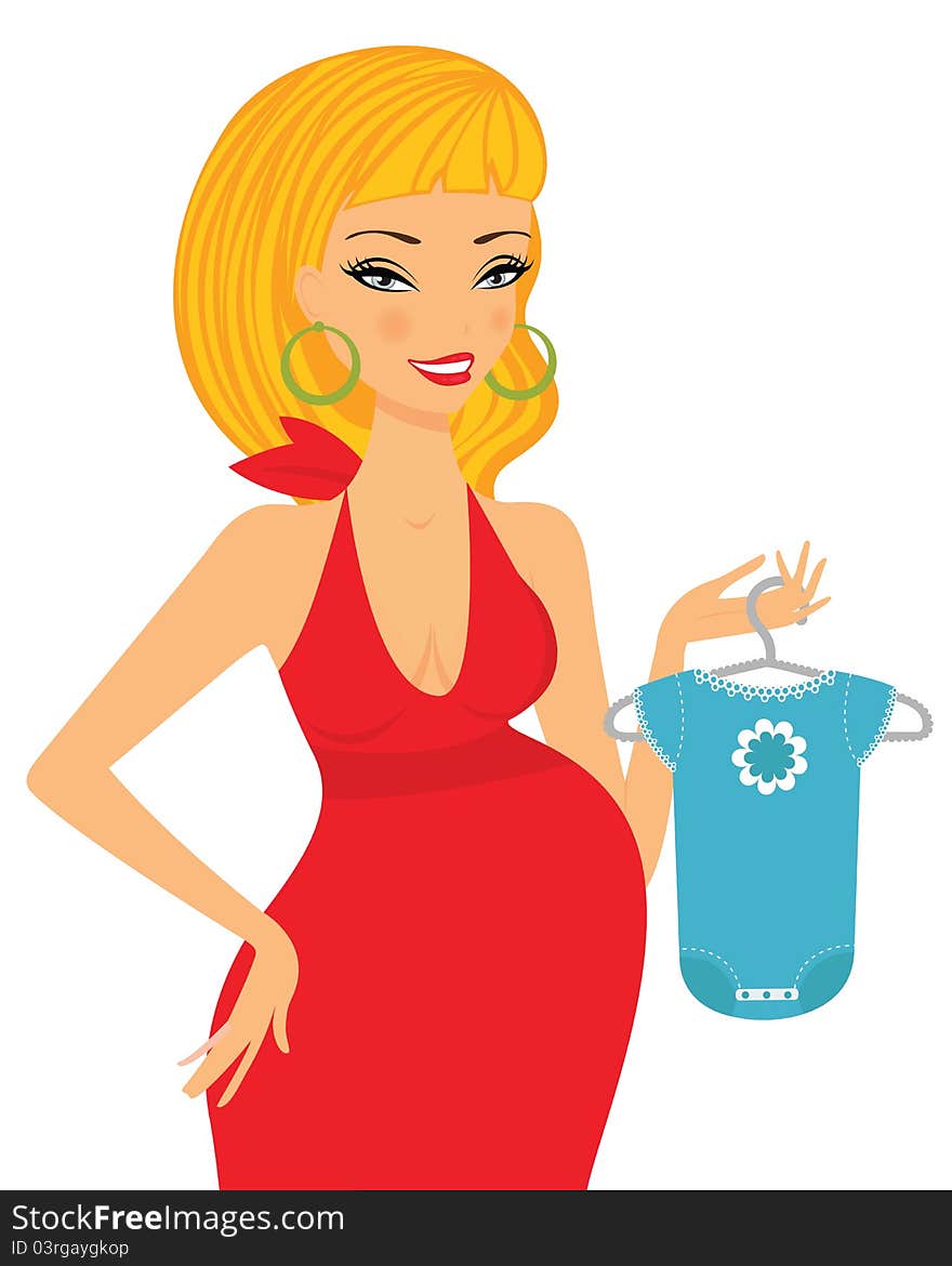 A vector illustration of a pregnant blond shopping for her future baby. A vector illustration of a pregnant blond shopping for her future baby