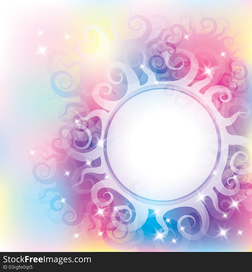 Abstract background with curls and white circle