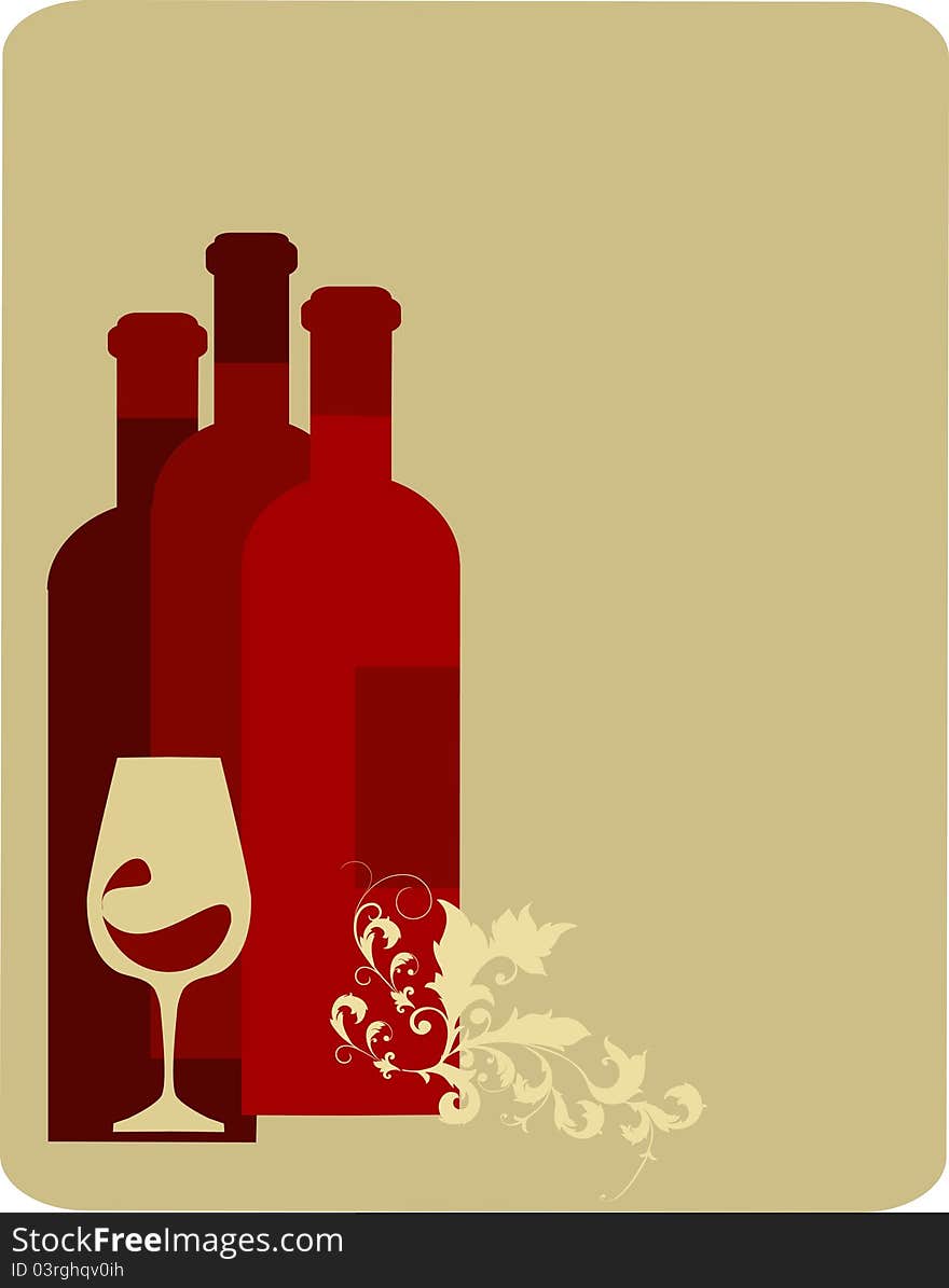 Wine bottles and glass, illustration