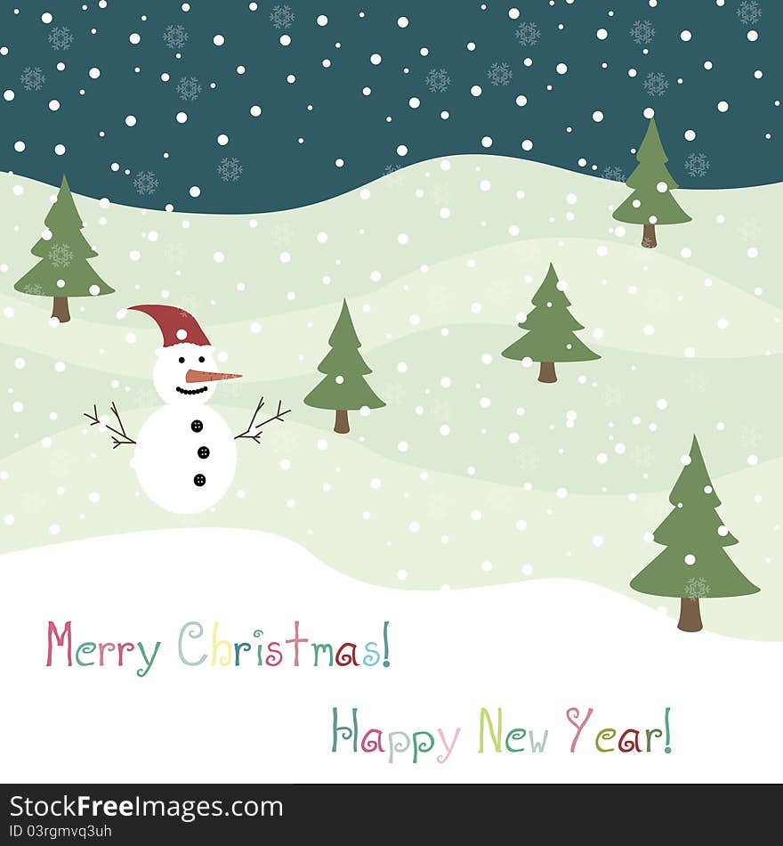 Christmas card with snowman and text