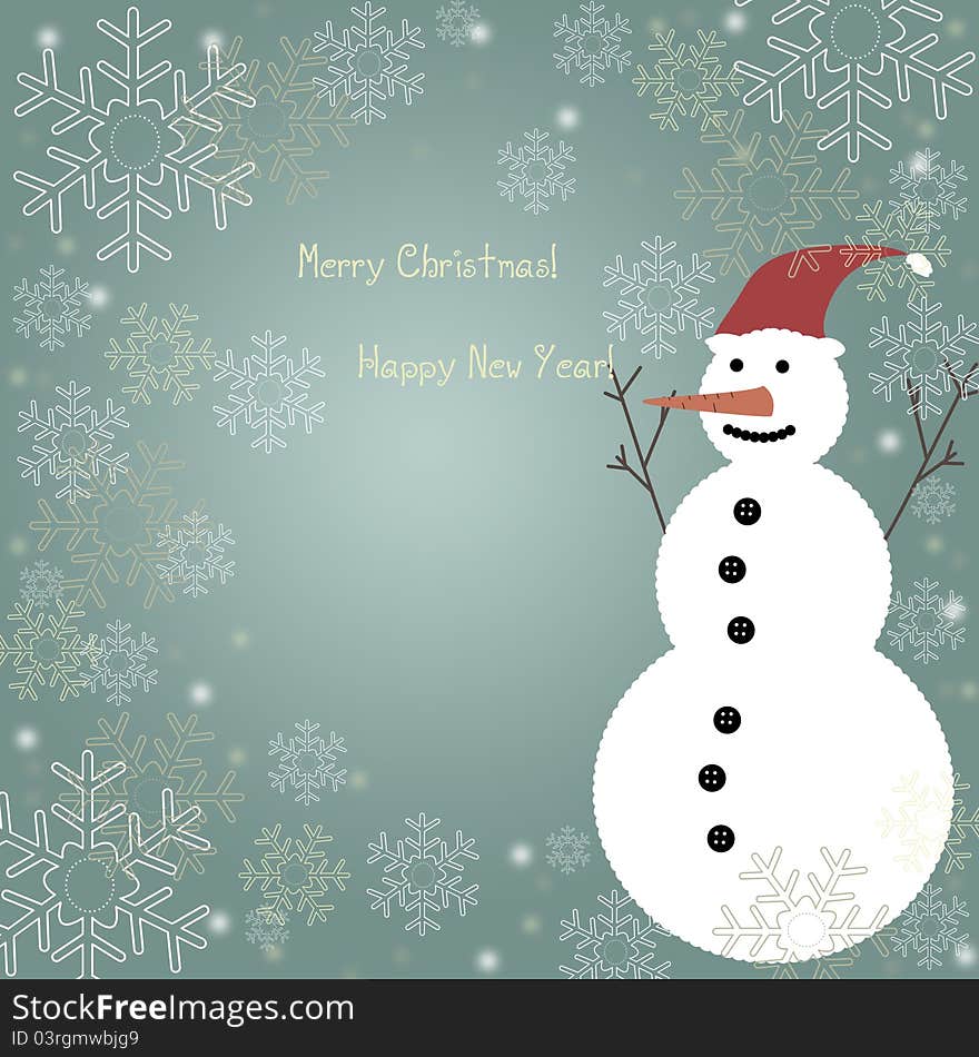 Christmas card with snowman for text