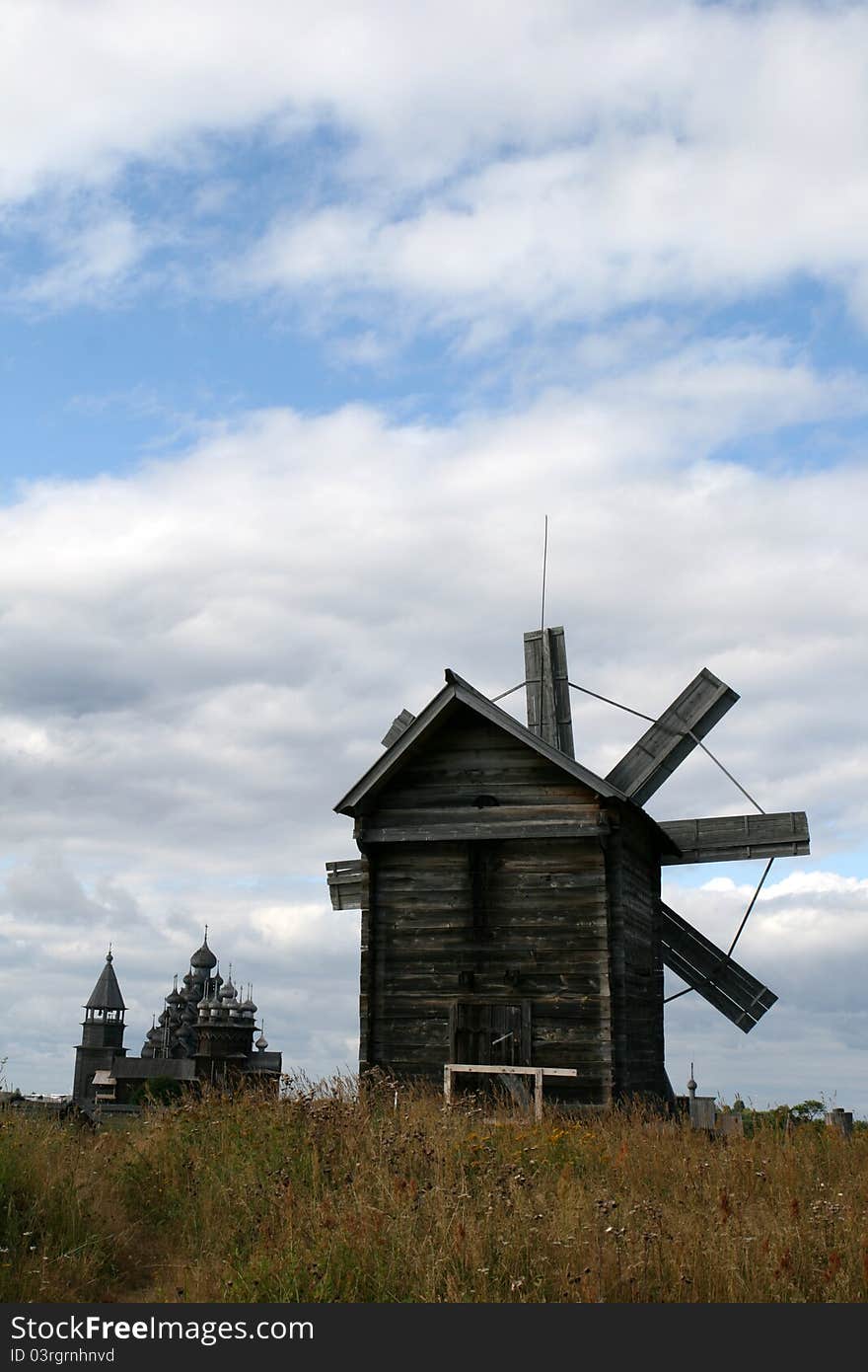 Old wooden windmill on Kizhi island