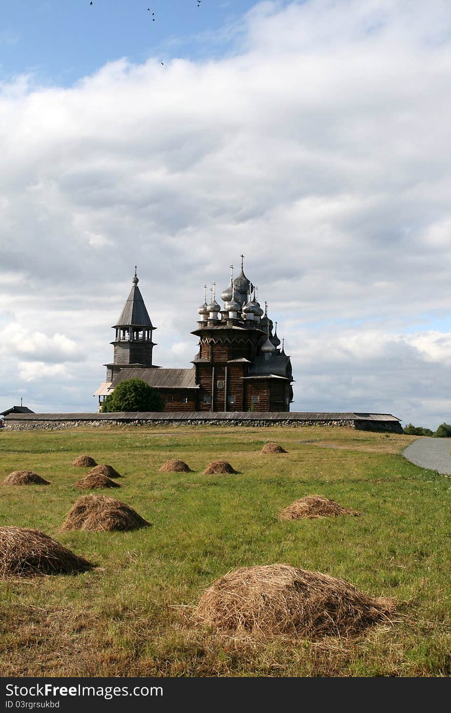 Old wooden church on Kizhi island in Russia