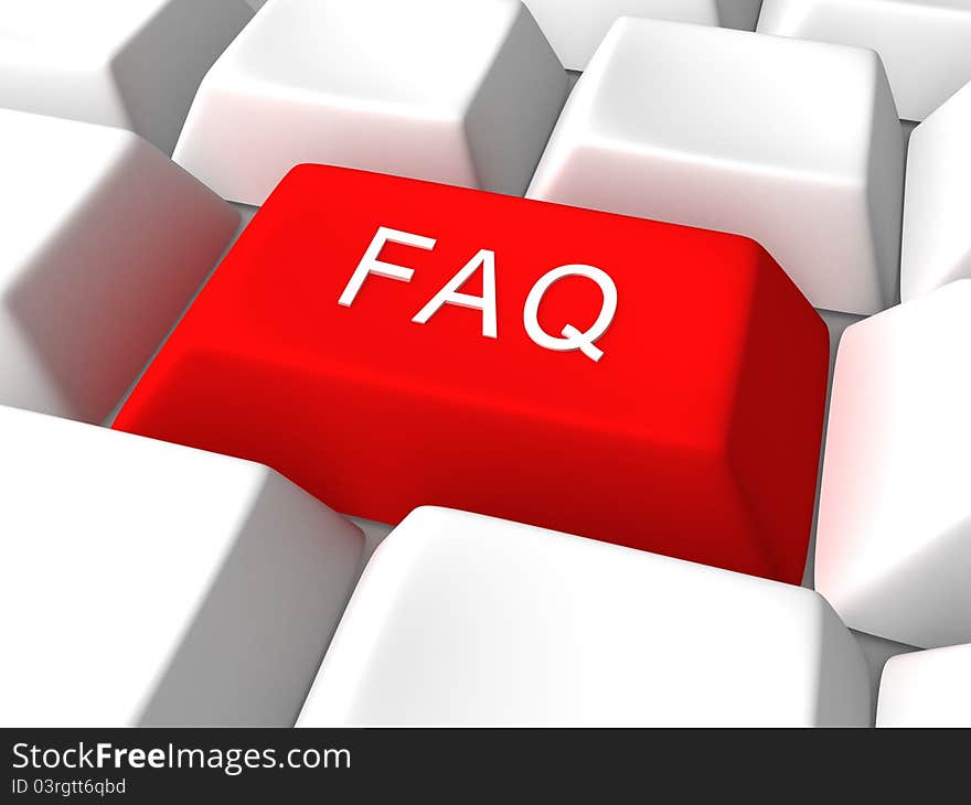 Red faq button on white keyboard 3d