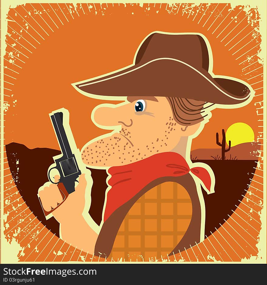 Cowboy portrait with gun.Vector grunge image. Cowboy portrait with gun.Vector grunge image